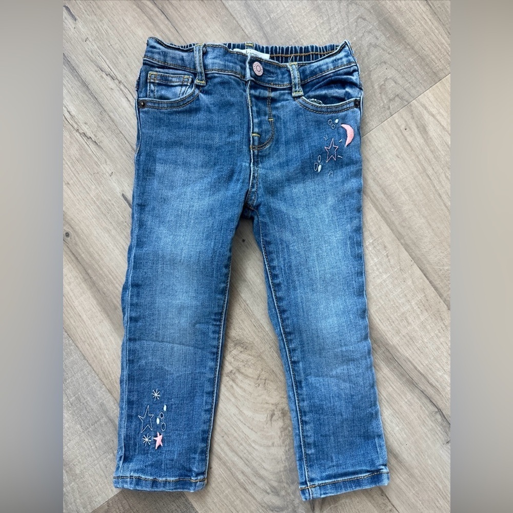 Gymboree Blue Jeans with Pink Star and Moon Embroidery size 2T